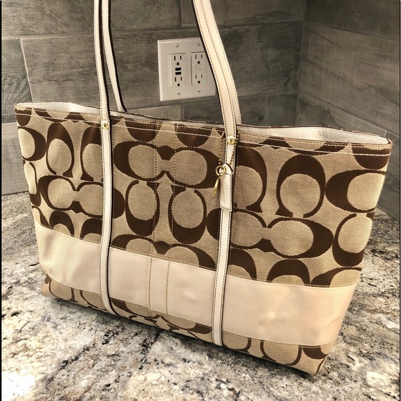 Coach Handbags - Tan and Brown Coach Signature C Tote Bag